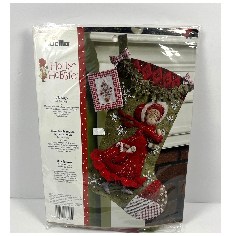 Bucilla Holly Hobbie Holly Days Felt  18" Stocking Kit 86144 Opened Complete